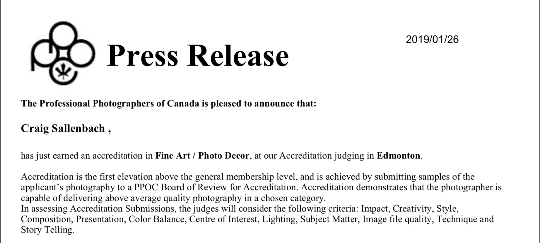 Fine Art Accred Press release Jan 2019